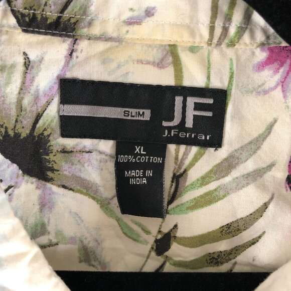 J.Ferrar Mens Slim Fit Floral Button-Down Hawaiian Shirt White Green XL - Picture 3 of 3